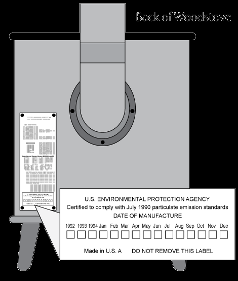 back of woodstove EPA label