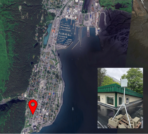 Satellite photo of sensor location with overlaid image closeup of the sensor.