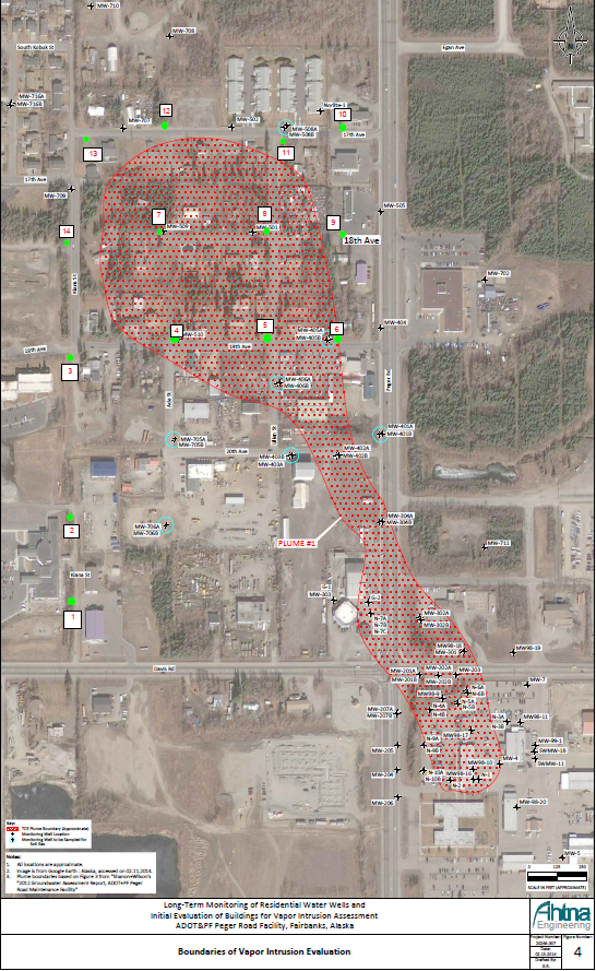 map of locations of offsite vapor intrusion monitoring