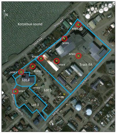 groundwater map of Kotzebue sound showing zoned lots and sample locations