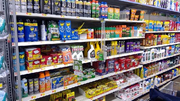 pesticides display on store shelves