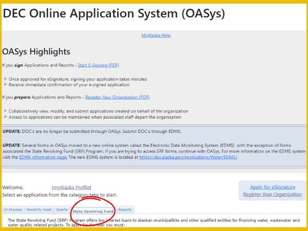 Select the tab labeled State Revolving Fund.