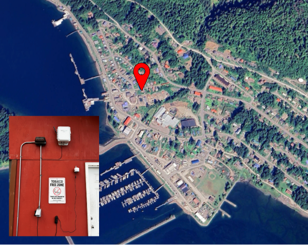 Satellite photo of sensor location with overlaid image closeup of the sensor.