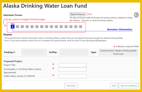 Complete the questionnaire.  The step numbers can be used to navigate the finished pages.