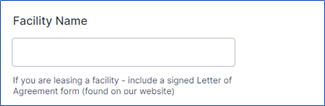 Field that allows you to type in the name of the facility.