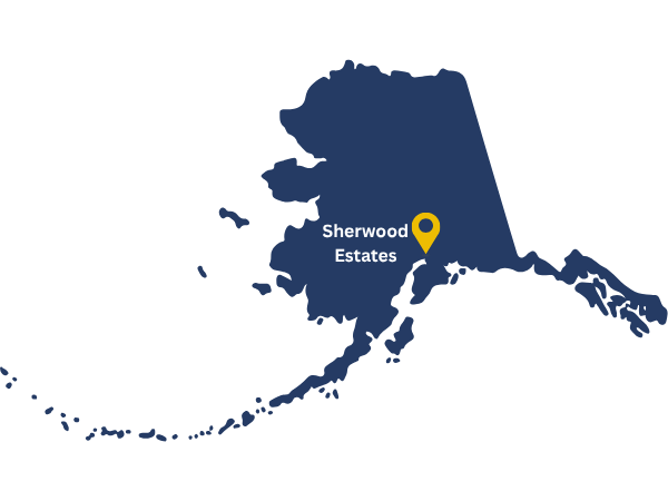 Map of Alaska with a pin locating Sherwood Estates.